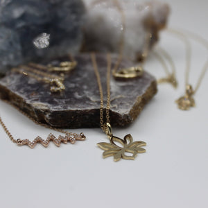 14K Gold Lotus Flower Necklace 16"-18" - Jaelyn Jewelry Co.