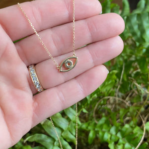 14K Solid Gold Evil Eye Necklace 18" - Jaelyn Jewelry Co.